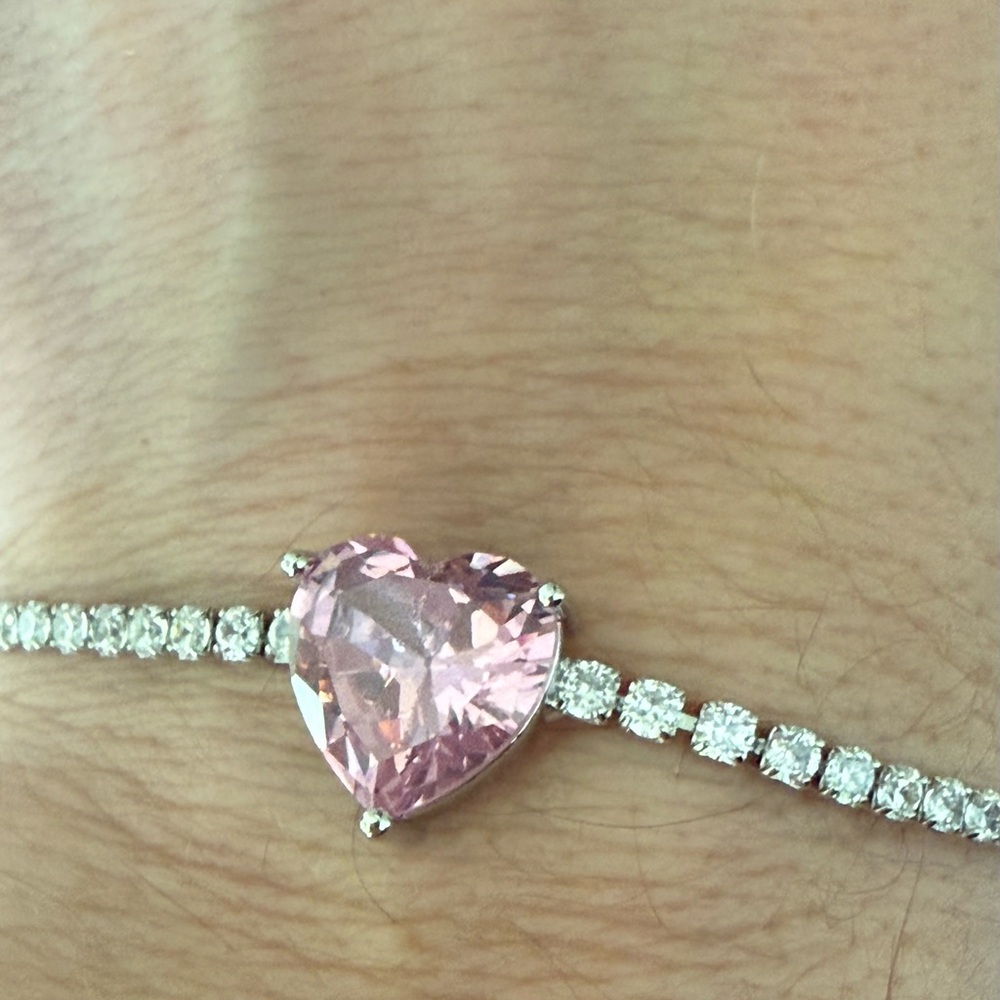 Pink Heart Silver Tennis Bracelet - Picture 9 of 9